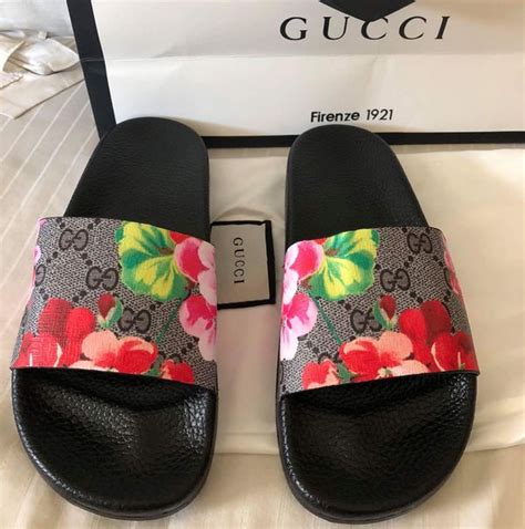 gucci roses shoes|Gucci slides with flowers.